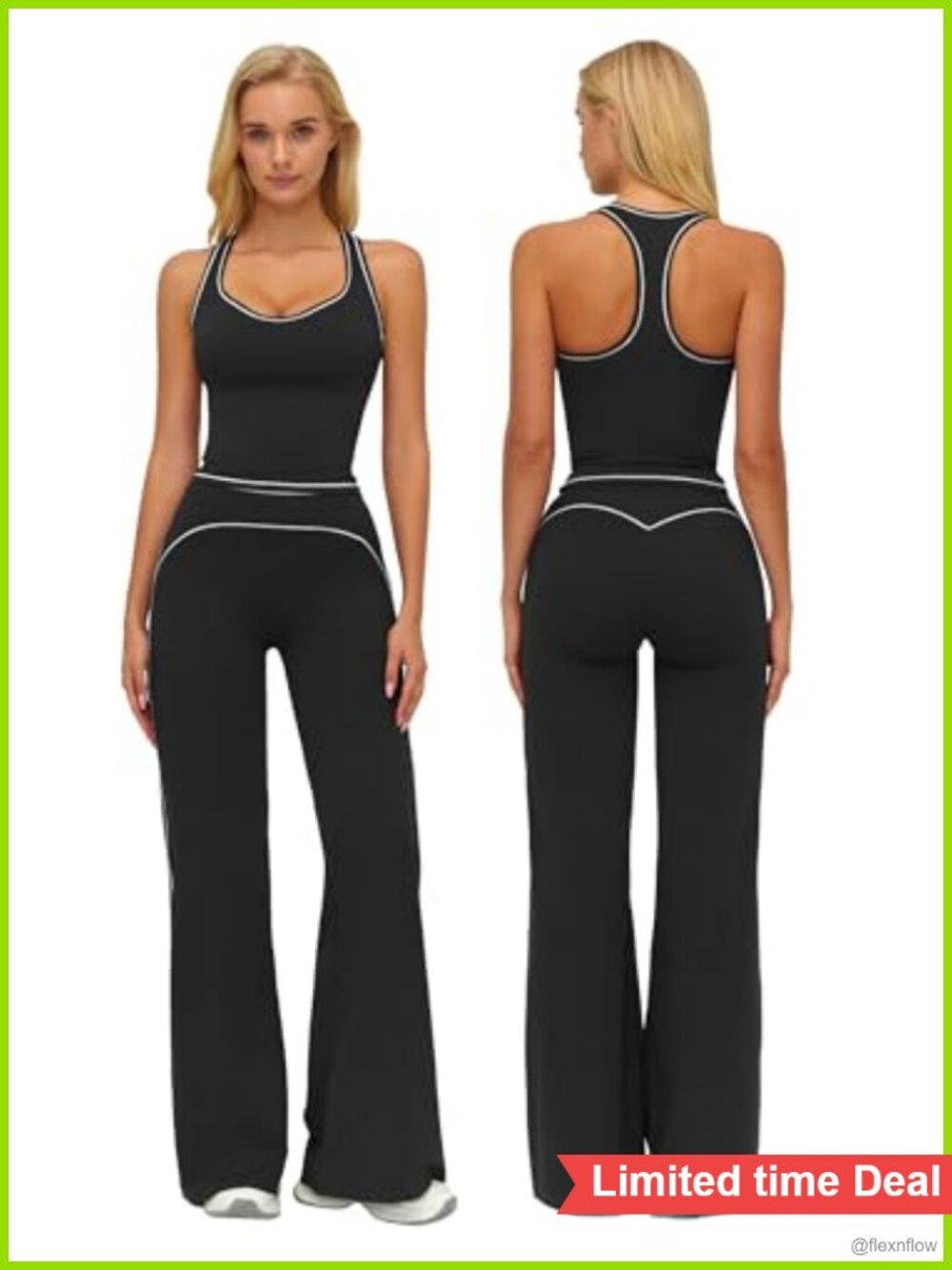 Two Piece Workout Set Racerback Tank High Waist Wide Leg Yoga Pants